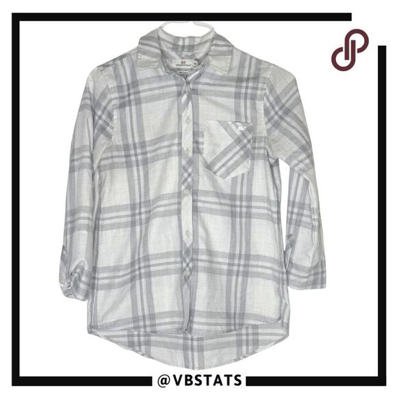 Vineyard Vines Women's Plaid Flannel Relaxed Button Up Shirt Gray White Size 00 - Picture 1 of 7